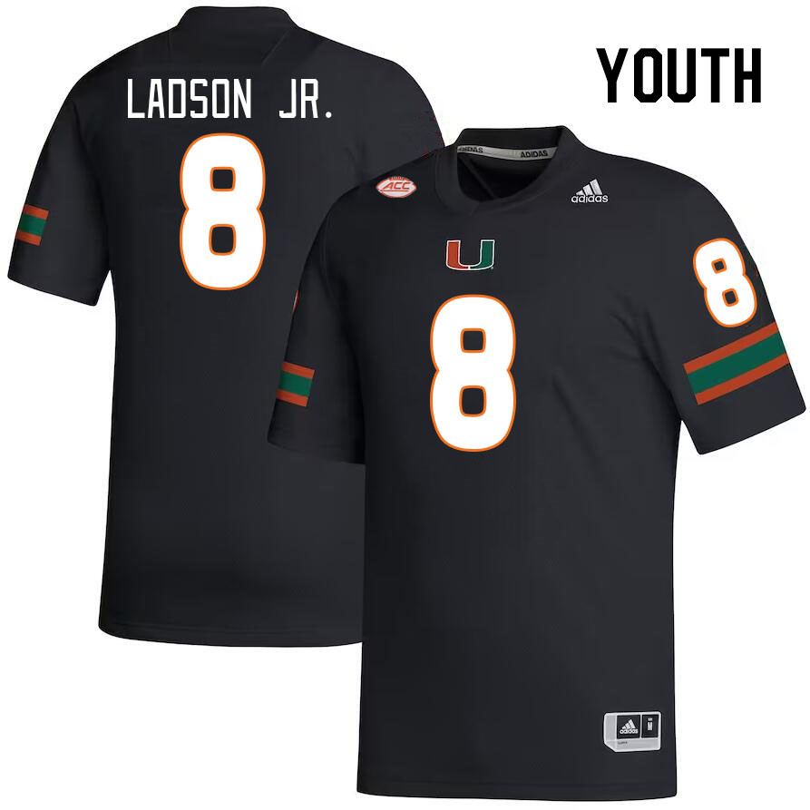 Youth #8 Frank Ladson Jr. Miami Hurricanes College Football Jerseys Stitched-Black - Click Image to Close
